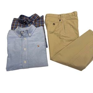 Ralph Lauren Boys 3 PCS SET  Khaki Chinos & 2 Button Down Shirts Sz 6